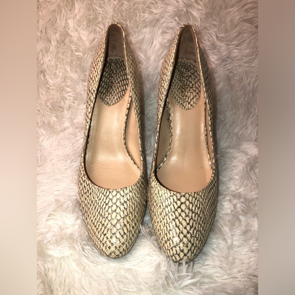 Cole Haan Cream and Brown Snake Patterned Heels - Picture 3 of 10